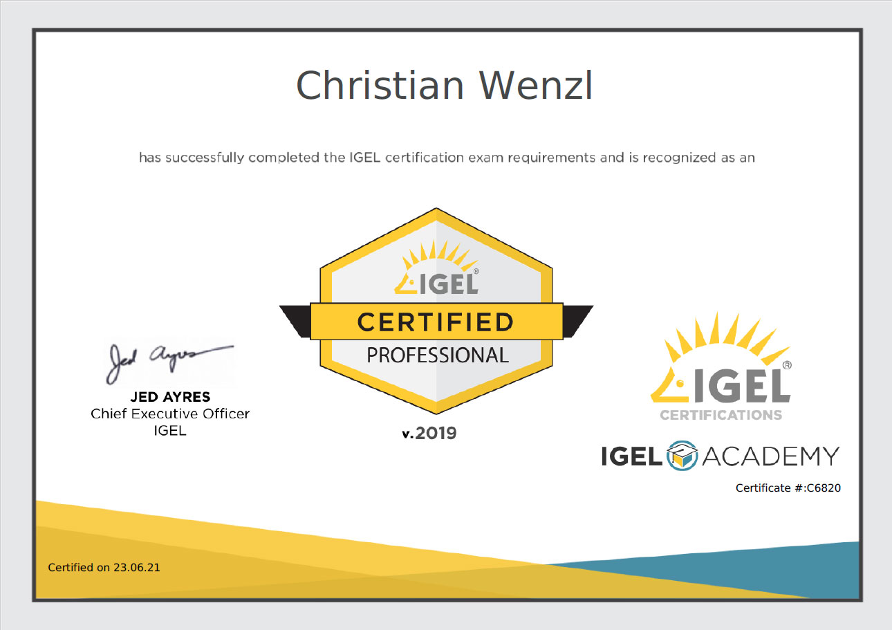 IGEL Certified Professional Certificate - Christian Wenzl